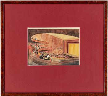 FASADER/INTERIÖRER, 4 st, akvareller, 1900-tal.