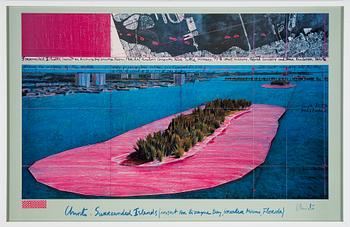 Christo & Jeanne-Claude, off set in colours, with textile, signed.