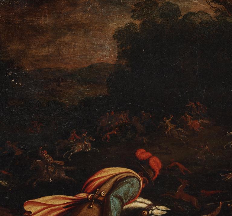 Unknown artist 17th Century. Hunting scenes, a pair.
