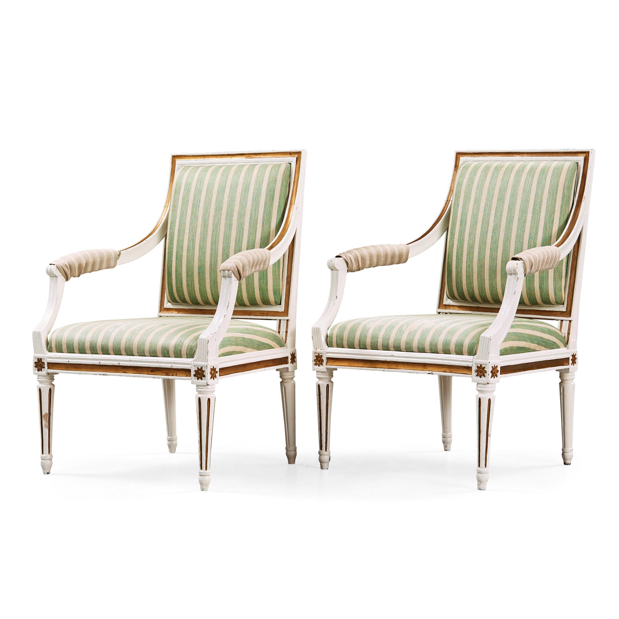 A pair of Gustvian late 18th century armchairs.