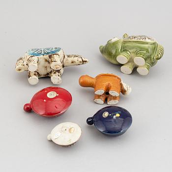 Lisa Larson, six stoneware figurines, from the series "Jura" and "Sköldpaddor", Gustavsberg.