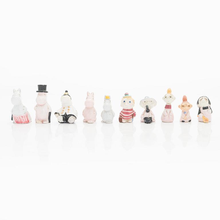 Leo Tykkyläinen, Muumi-figuriineja, 10 kpl, keramiikkaa, 1950-luku.