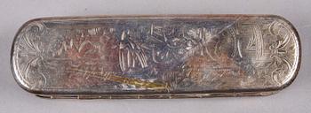 TOBAKSDOSA, mässing, troligen Holland, 1700/1800-tal.