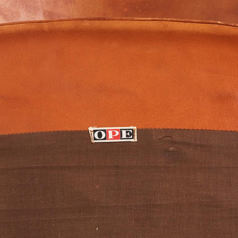 Ib Kofod-Larsen, a teak and cognac coloured leather 'Sälen' easy chair, Olof Perssons Fåtöljindustri (OPE), Sweden, 1950-60s.