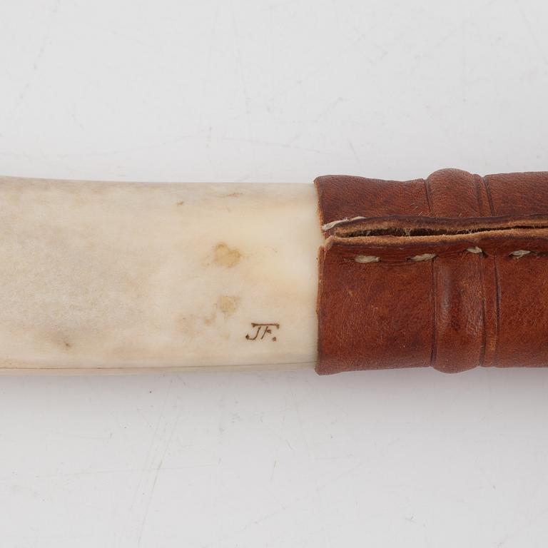 Johan Fankki, a reindeer horn knife, signed.