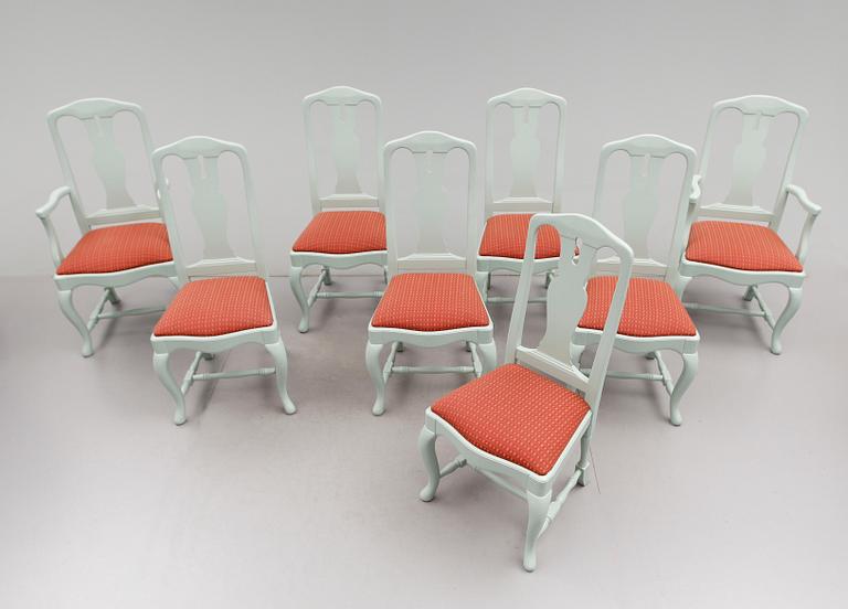 KARMSTOLAR, 2 st samt STOLAR, 6 st, senbarockstil, Åmells, 1900-tal.