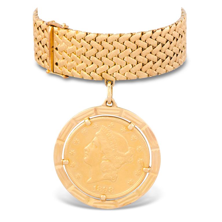 A BRACELET, Liberty Head 20 dollars gold coin, 18K gold.