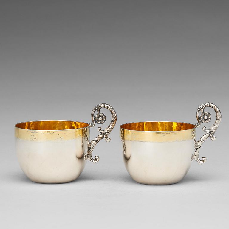 A pair of Swedish parcel-gilt silver cups, mark of Daniel Falck, Malmo (1685-1705). Reworked in the 19th century.