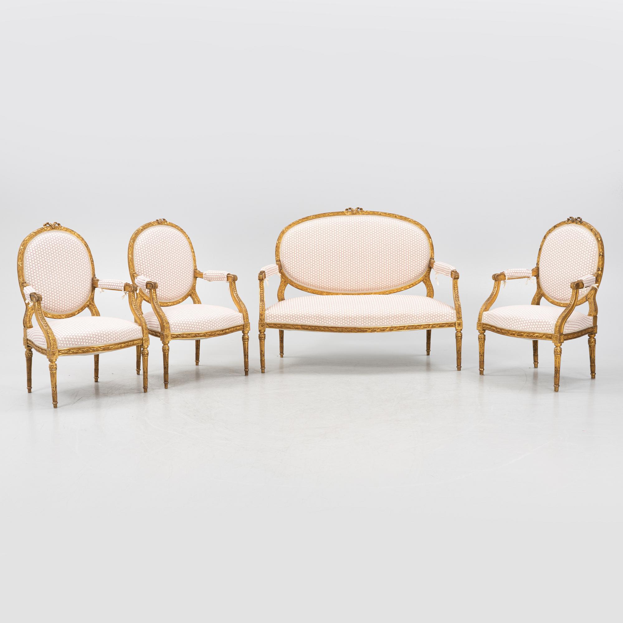 A set of four Louis XVI style furniture, late 19th century.