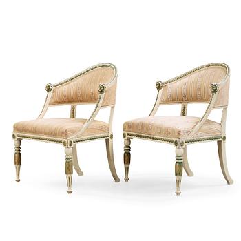 A pair of late Gustavian circa 1800 armchairs.