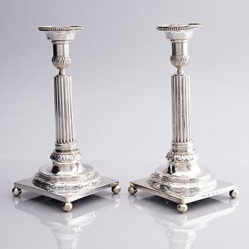A pair of Swedish 18th century silver candelsticks, marks of Pehr Zethelius, Stockholm 1797.