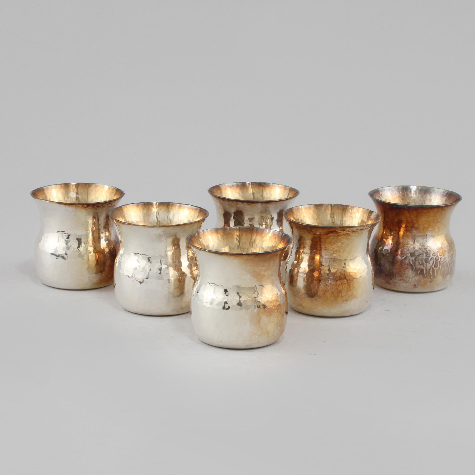 PUNSCHMUGGAR, 6 st, silver, Löfman, MEMA, Linköping, 1989. Vikt 335 g.