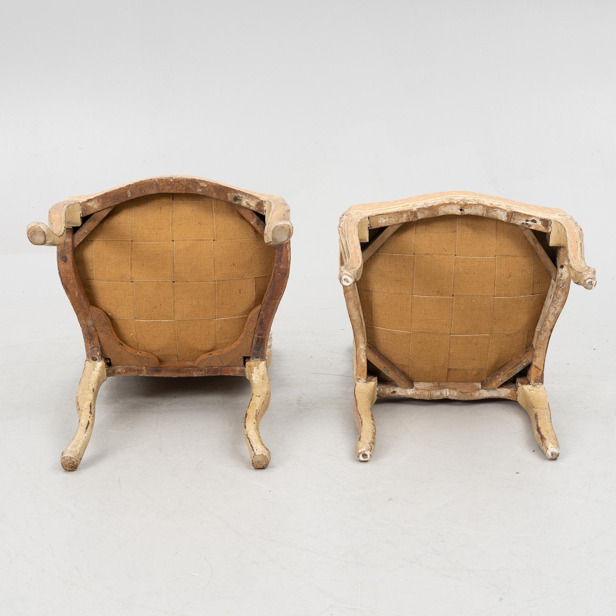 A matched pair of French Louis XV chairs, mid 18th Century.