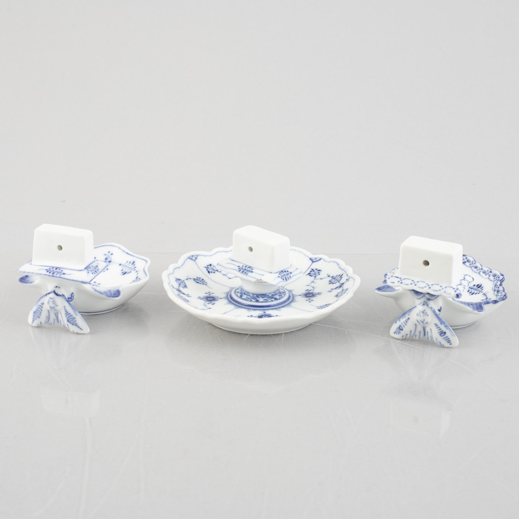 Three 'Blue Fluted' / 'Musselmalet' porcelain matchbox stands, Royal Copenhagen, models 136, 546, 2044, 1898-1923.