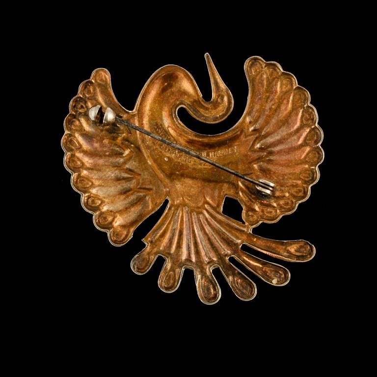 BROSCH, sterlingsilver samt grön emalj, David Andersen, Norge. Vikt 15 g.