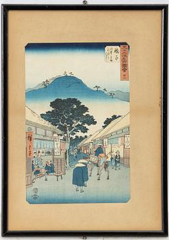 Ando Utagawa Hiroshige, after, 'Mariko: Selling the Famous Yam Soup at the Station' Mariko, 鞠子 駅中名物とろゝ汁をひさぐ, early 1900s.