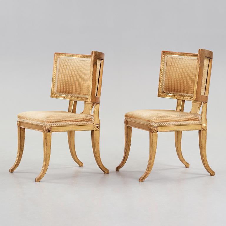 A pair of Swedish late Gustavian 1790's klismos chairs.