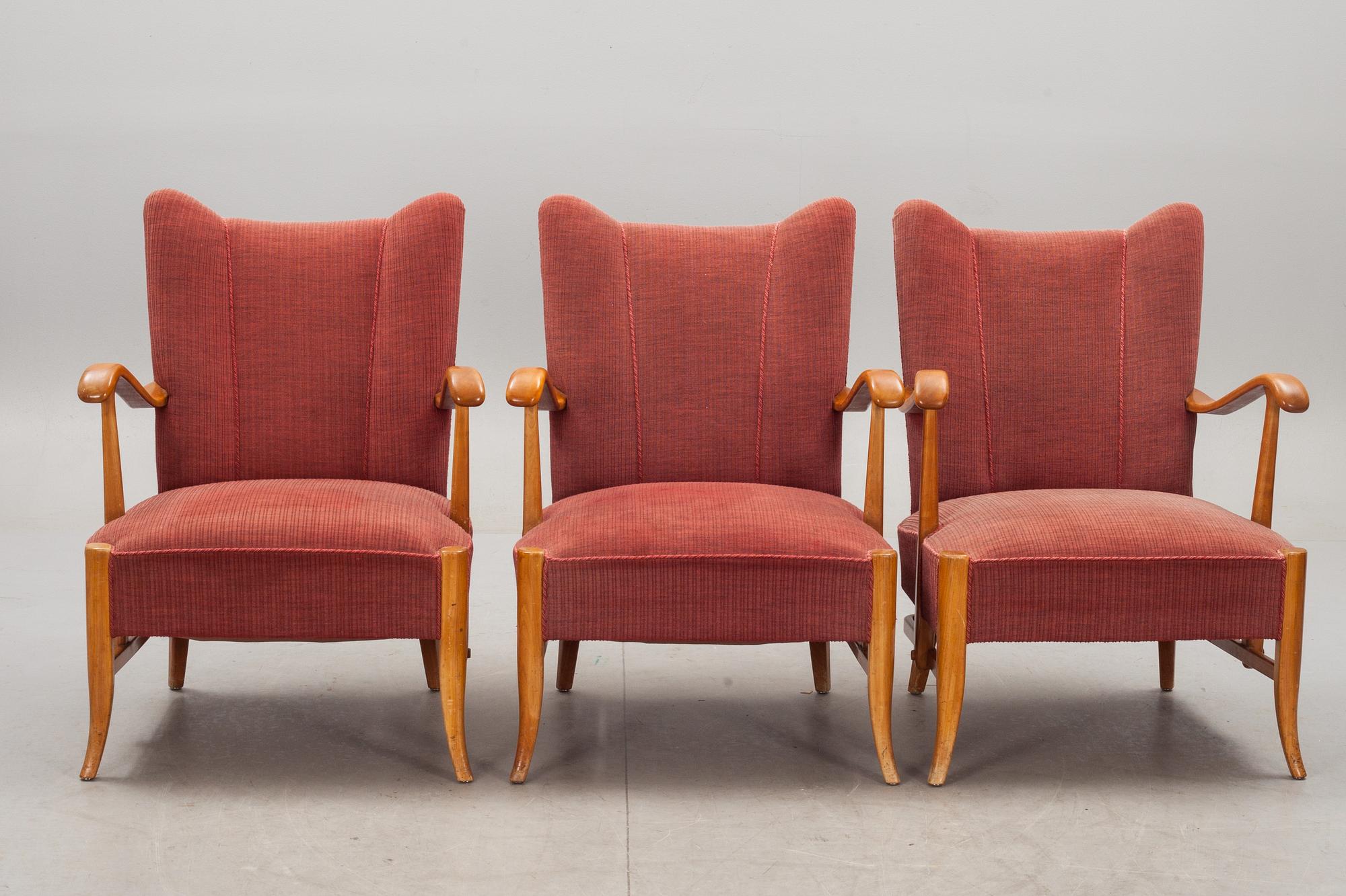 FÅTÖLJER, 3 st. 1900-talets första hälft.