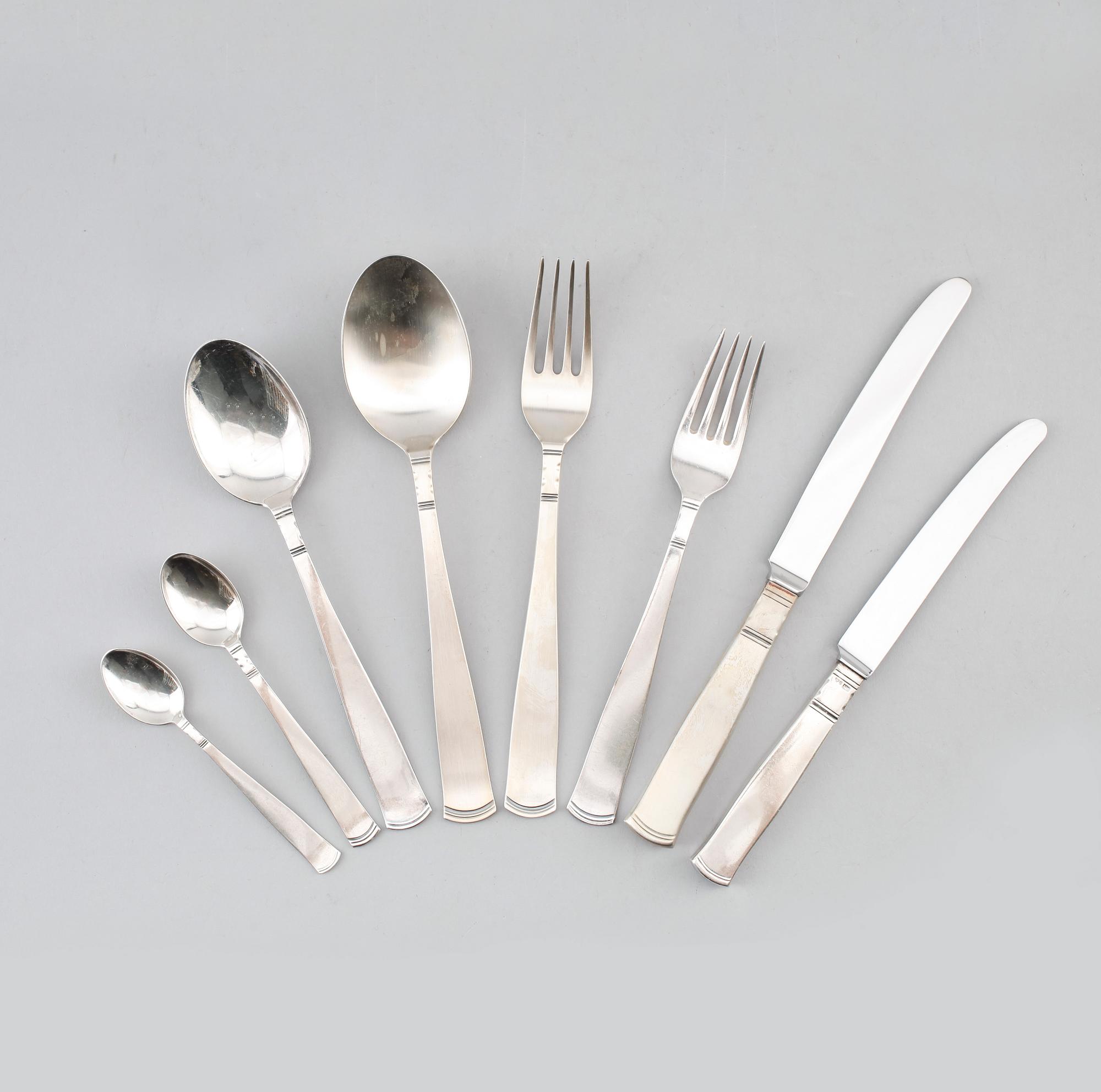BESTICK, 58 delar, silver, GAB, Stockholm 1900-talets andra hälft. Vikt med stålblad ca 2107 gram.