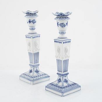 Candlesticks, a pair, porcelain, "Musselmalet", Royal Copenhagen, Denmark, 1969-74.