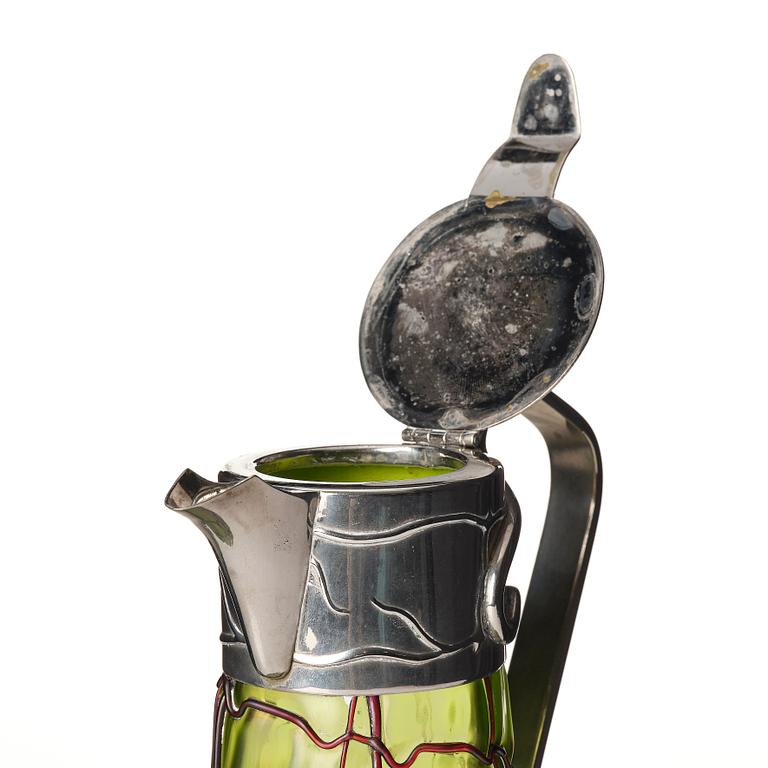An Art Nouveau glass and metal pitcher, probably Palme König, around 1900.