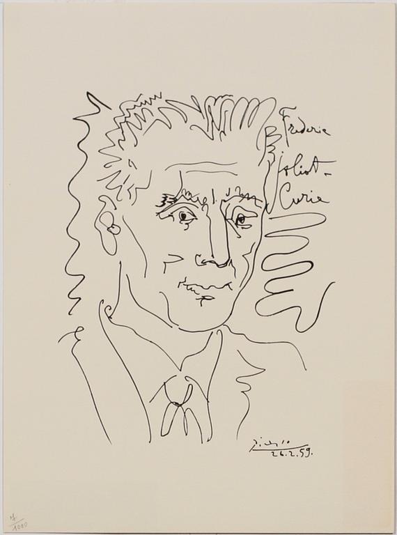 PABLO PICASSO, efter, litografier, 7 st, sign i trycket, numr 7/1000. Mappen dat 1974 och märkt 25 anniversaire du mouvement de la Paix.