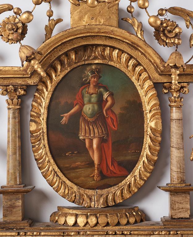 A pair of North-Italian Louis-XVI marble-mounted and carved giltwood mirrors, circa 1800.