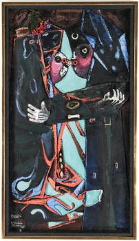 Lambert Werner · LAMBERT WERNER, "Bröllop i skyddsdräkt", blandteknik, signerad och daterad.