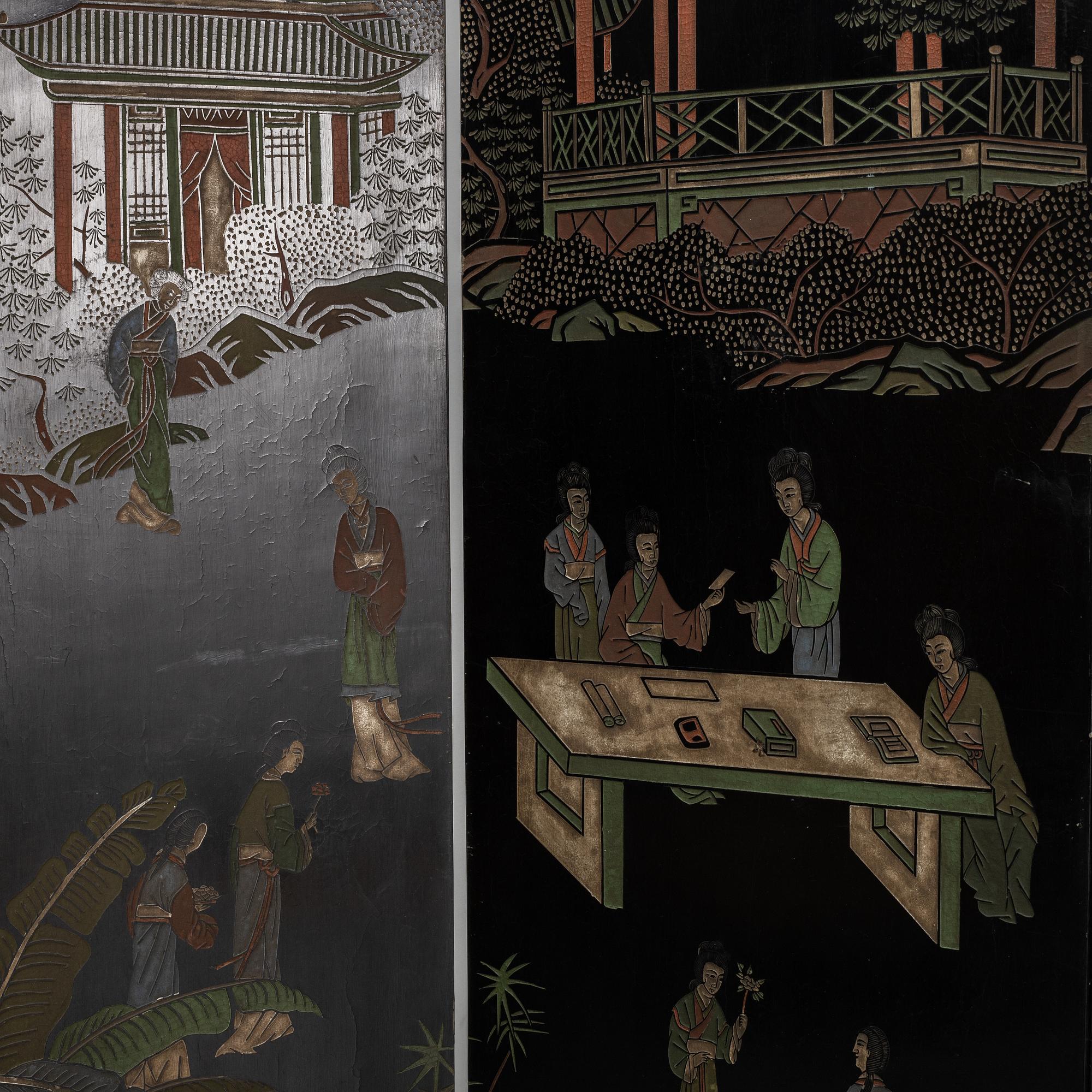 Vikskärm, fyra paneler, Japan 1900-talets mitt.
