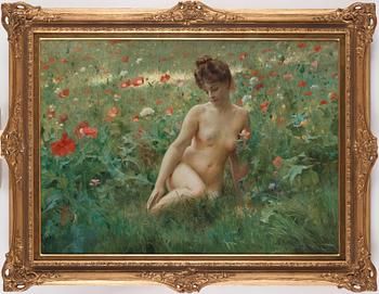 Julius Le Blanc Stewart, Poppy field with reclining nude.