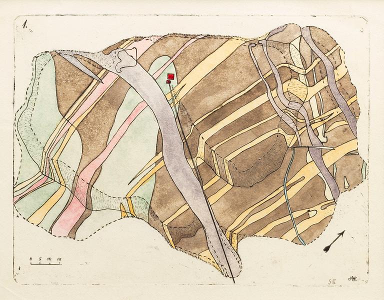 STEN EKLUND, handkolorerad etsning, signerad.