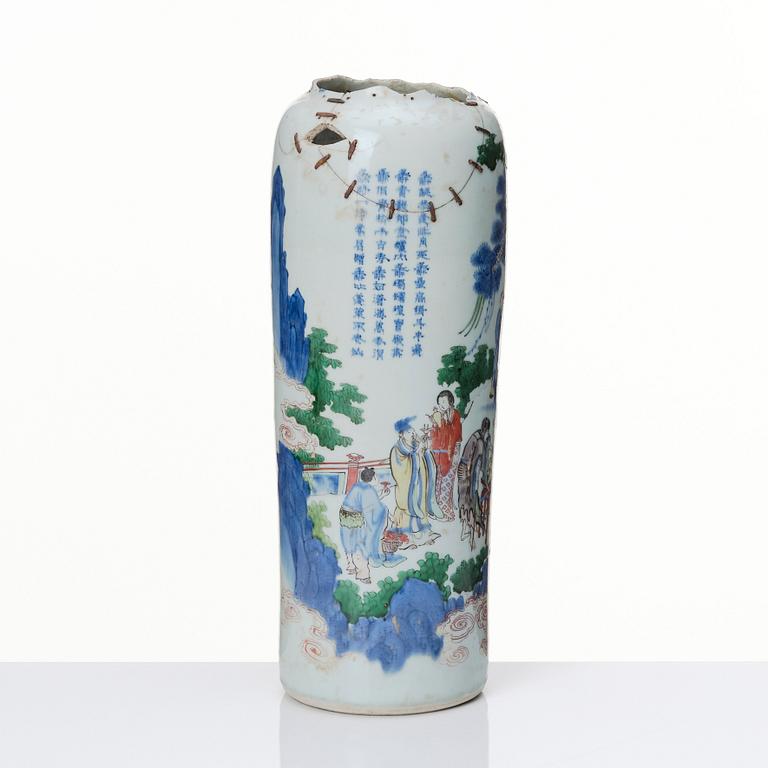 A Chinese wucai decorated vase, Transition, 17th Century.