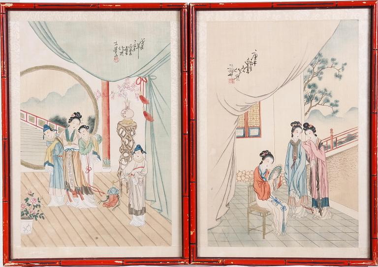 SIDENMÅLNINGAR, 2 st. ca. 1920, Kina.