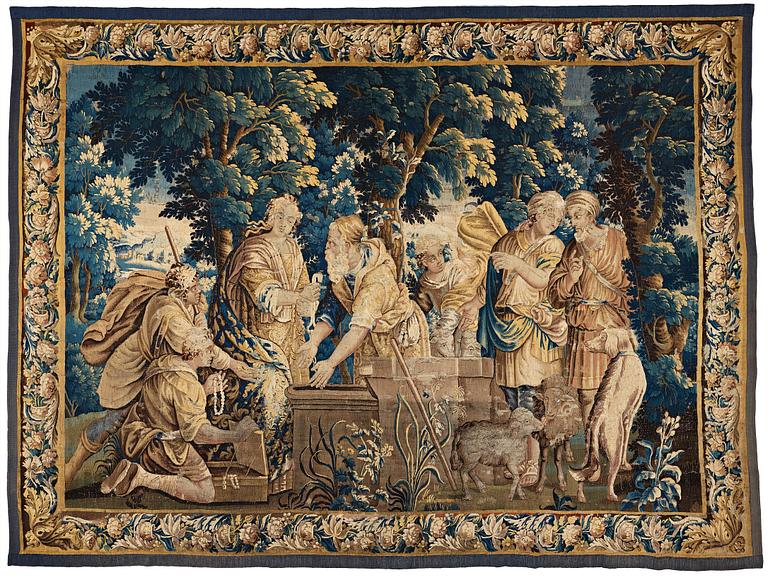 A TAPESTRY, tapestry weave, ca 303 x 402 cm, Flanders 17th century, Rebecca at the well.