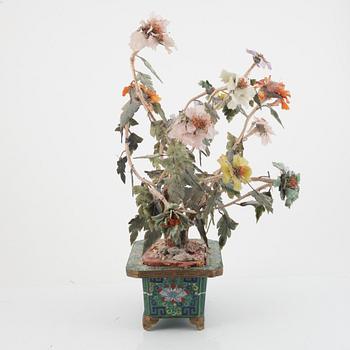 A table decoration, stone and cloisonné, China, second half of the 20th century.