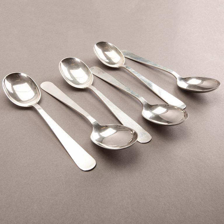 A 20th century Swedish set of six silver spoons mark of Wiwen Nilsson Lund 1952 weight 318 gr.