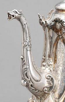 KAFFESERVIS, 3 delar, silver, götisk modell, Lindbäck, Nederkalix 1898. Tot vikt ca 1846 gram.
