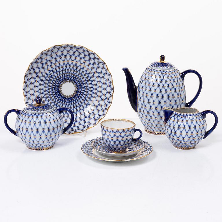 Kaffeservis, 16 delar, porslin, "Cobalt Net", Lomonosov, Sovietunionen.