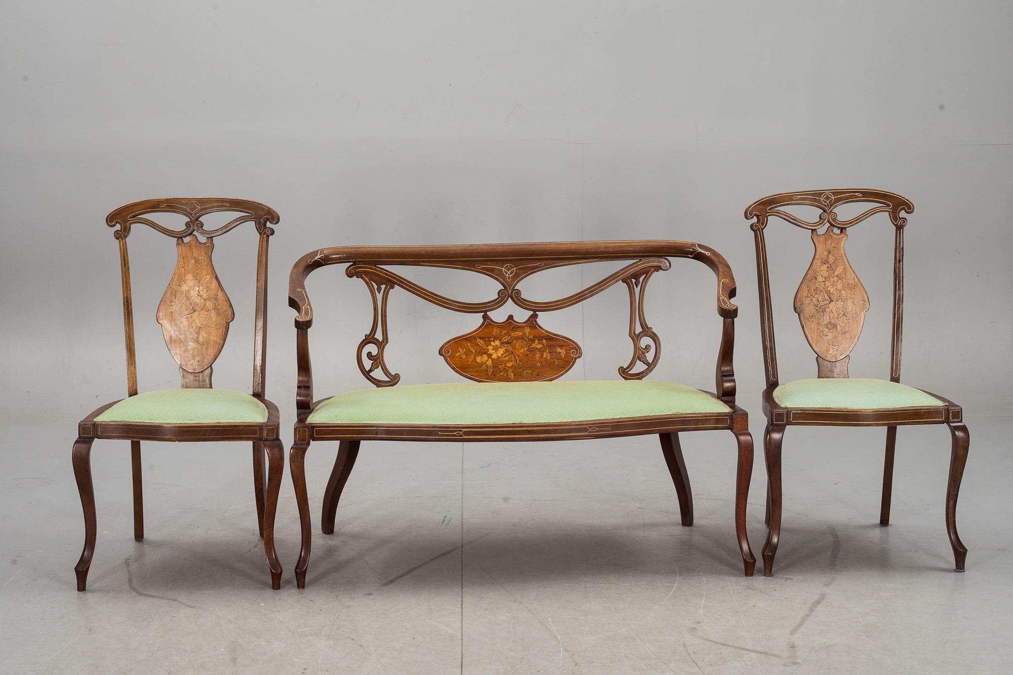 SALONGSGRUPP, 3 delar. Art-deco, europa, 1900-talets början.