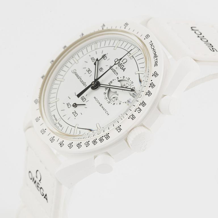 Omega/Swatch, MoonSwatch, Mission to the MoonPhase, "Snoopy", chronograph, wristwatch, 42 mm.