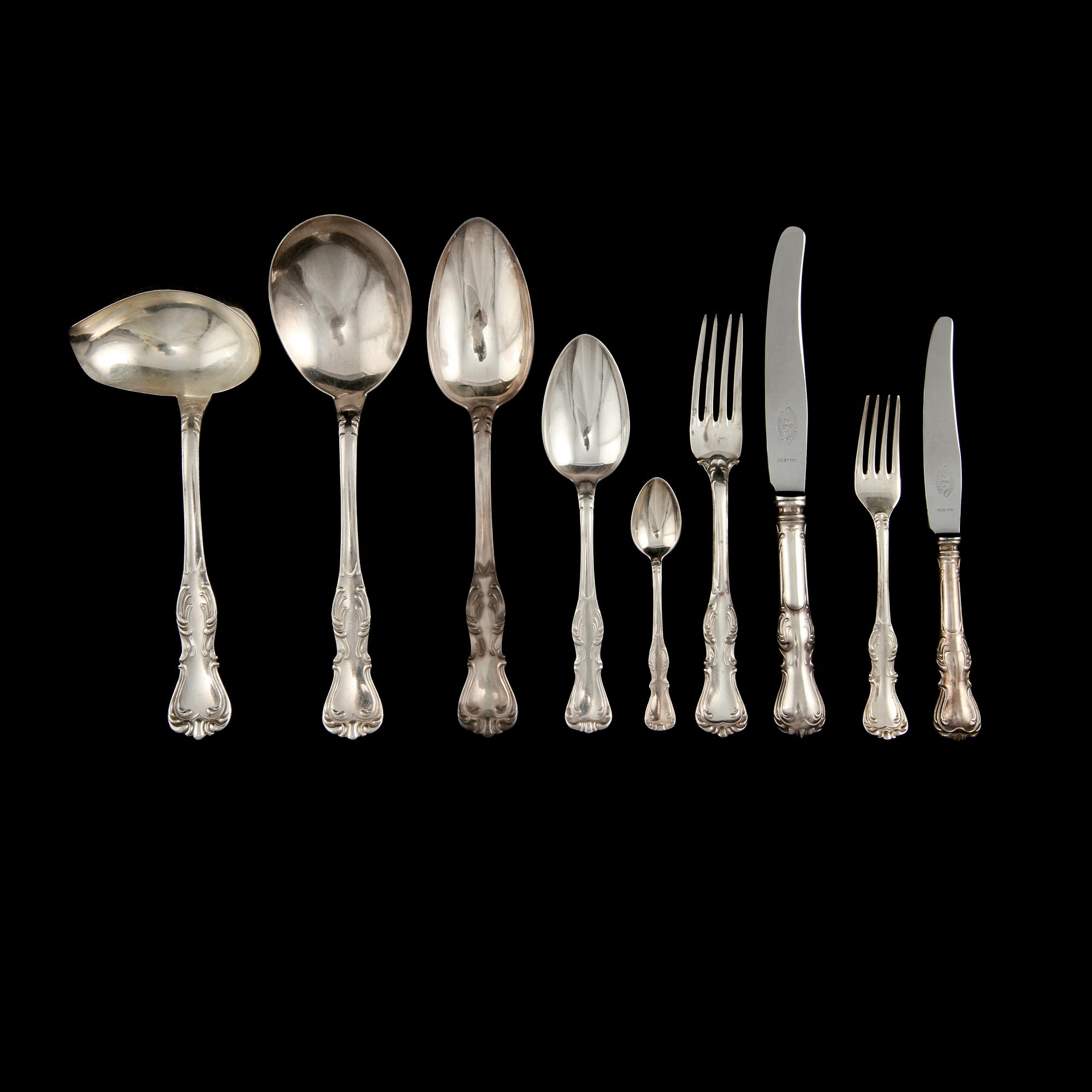 BESTICKSERVIS, 82 delar, silver, C G Hallberg samt GAB, Stockholm, 1900-tal. Vikt ca 3692 g.