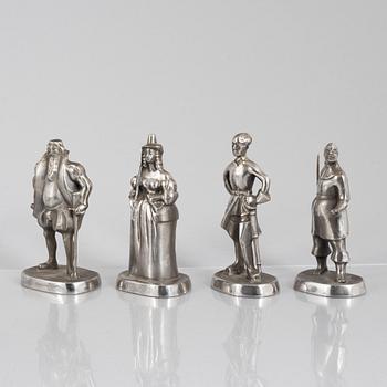 Allan Ebeling, nine stainess steel figurines, Swedish Kings and Queens, Nyby Bruks AB.