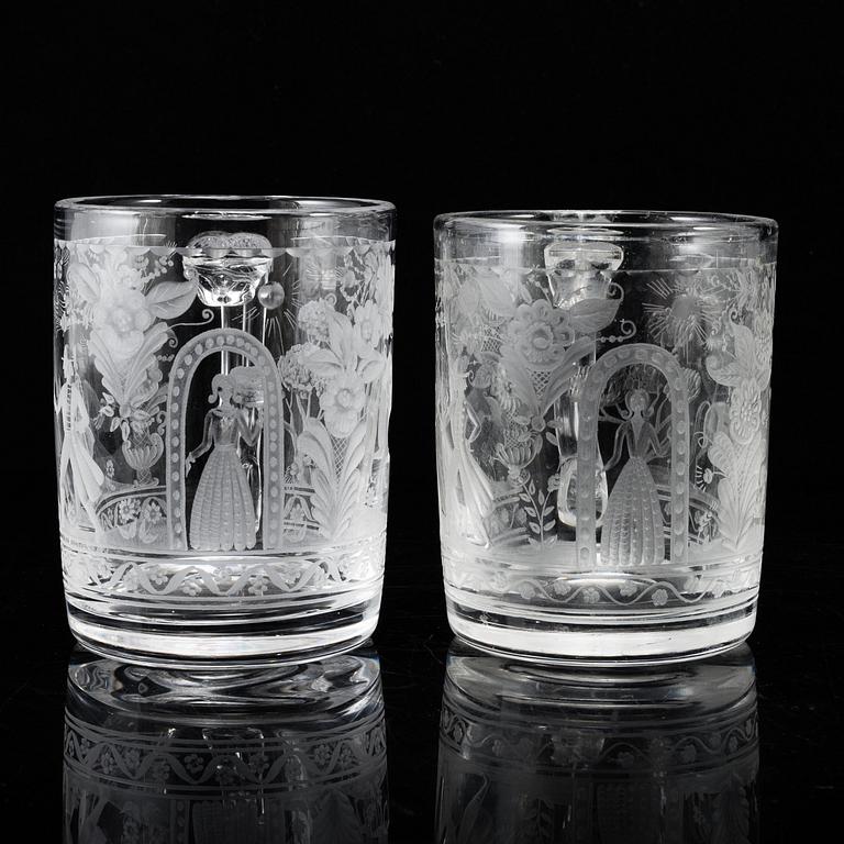 VICKE LINDSTRAND, three vodka glasses and two beer glasses, 'Dalecarlia' from Kosta.