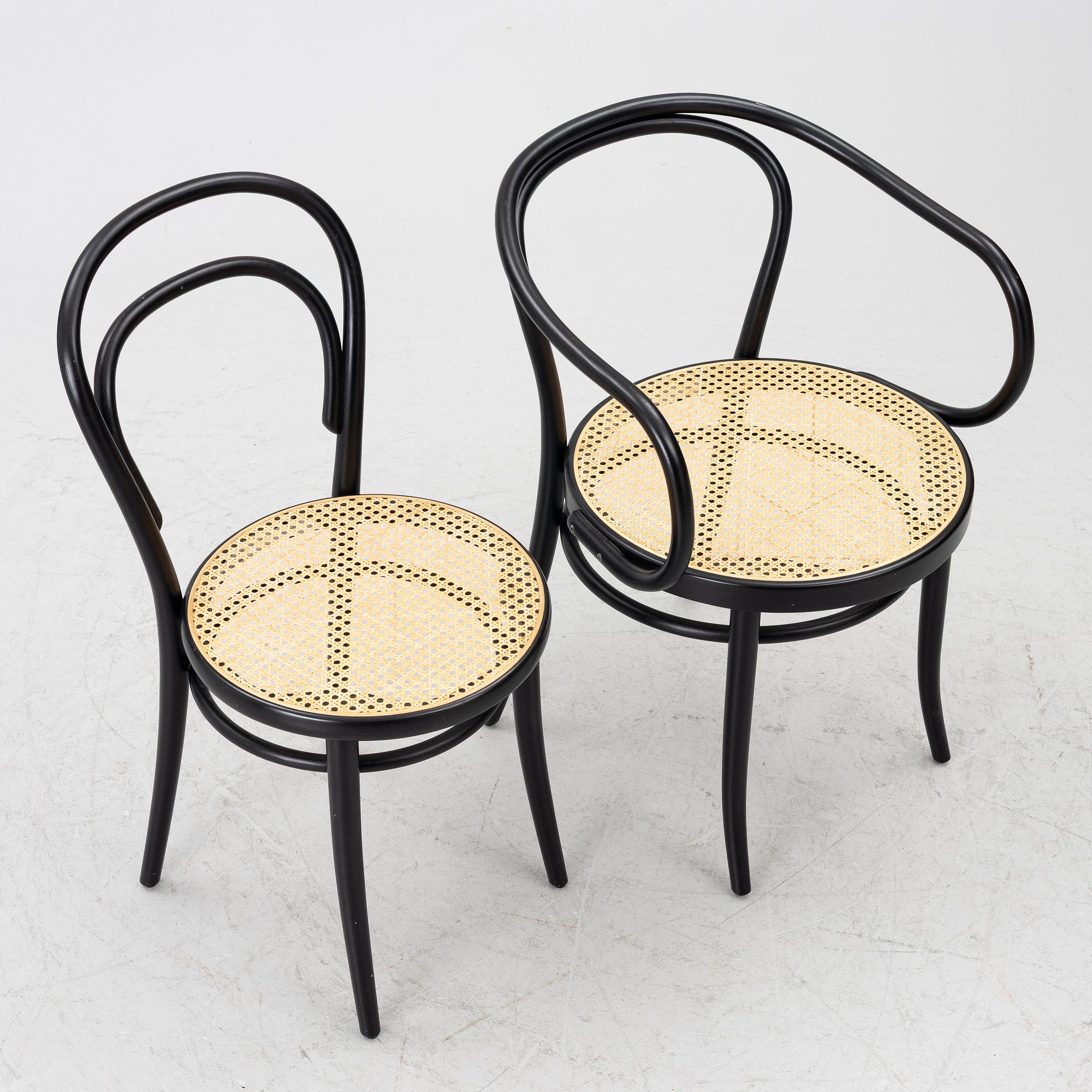 Michael Thonet, stolar, 6 st modell 18, karmstolar 2 st modell 30,  Ton.