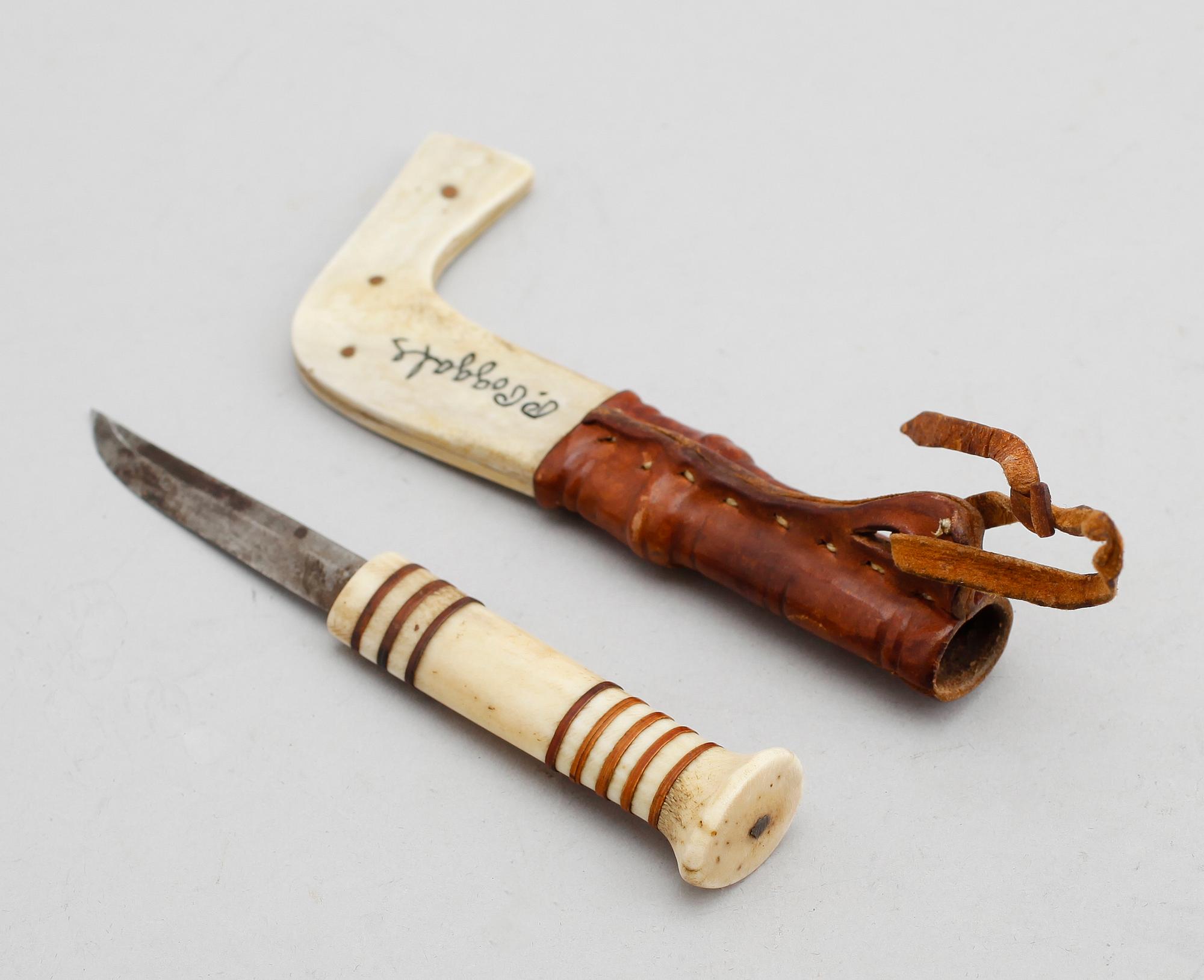 SAMEKNIV, ben och läder, signerad P Poggats.