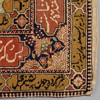 A RUG, a semi-antique Kashan figural, possibly Motachem, ca 202 x 140 cm.