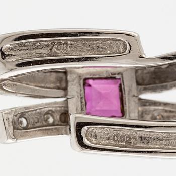 Pendant, 18K white gold with ruby and small diamonds, with chain 18K white gold.