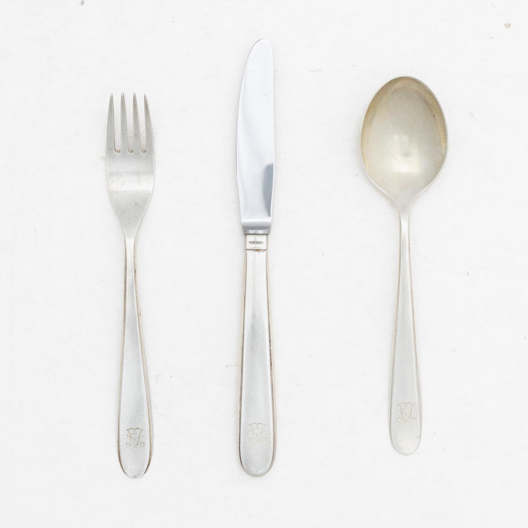 Erik Fleming, Cutlery service, 29 pieces, sterling silver, “Flavia 2”, Atelier Borgila, Stockholm, including 1963.