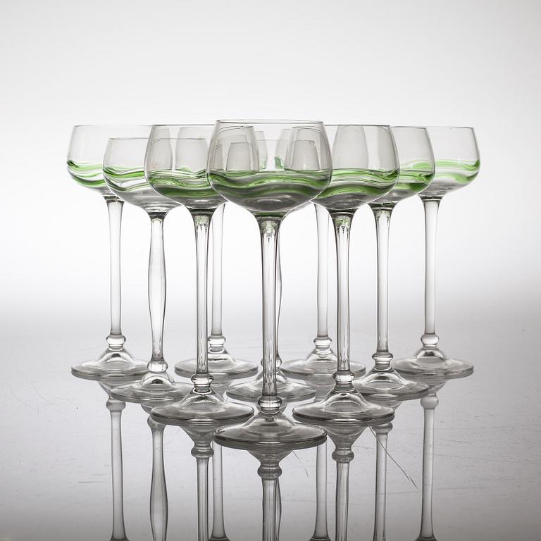 Ten wine glasses, first half of the 20th century.