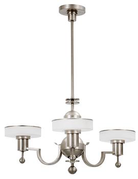 560. A white metal three light hanging lamp, unknown designer, 1930's.